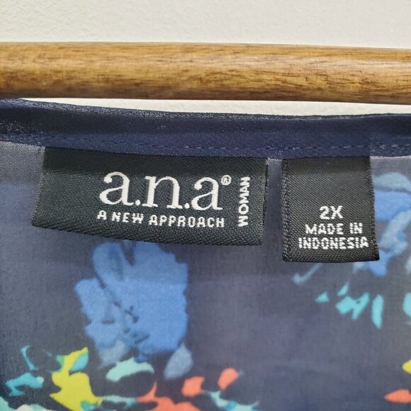 A.n.a Womens Floral Print Sheer Blouse Top Plus Size 2X Blue 3/4 Sleeve‎ V-Neck - Picture 10 of 14